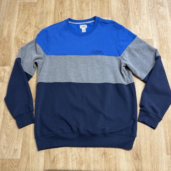 LL BEAN FLEECE SWEATER CREW NECK COLORBLOCK MENS L TALL BLUE GRAY FALL WINTER - Picture 3 of 8